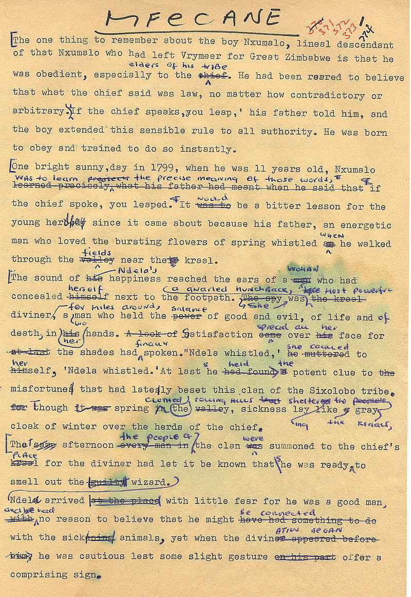 Errol Lincoln Uys typed rough draft for Mfecane pages (1)