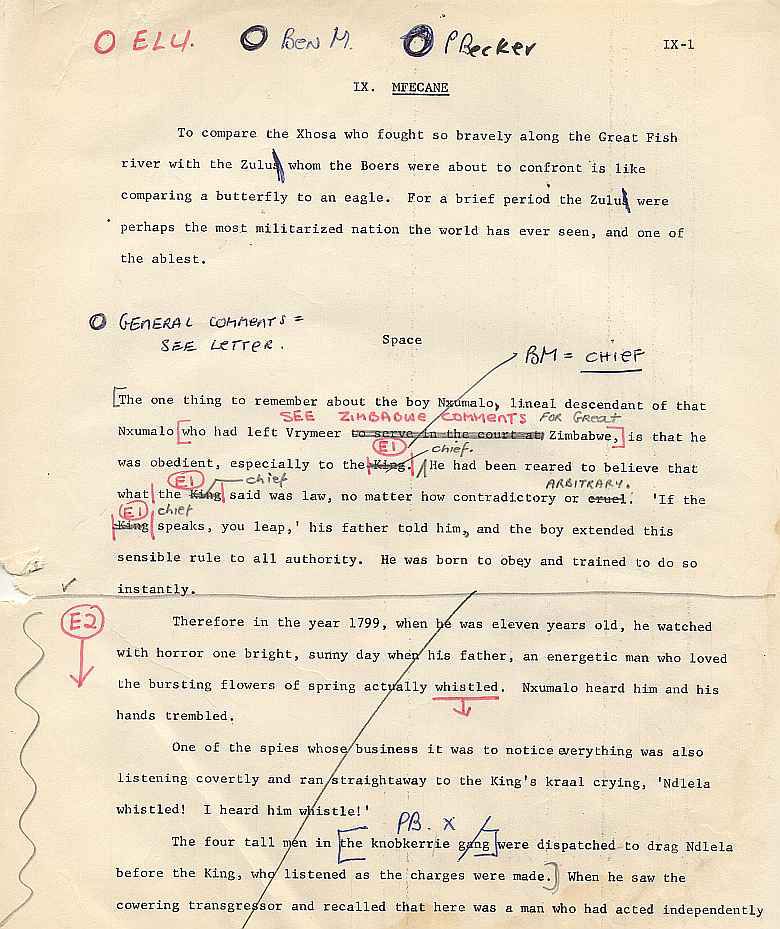 James A. Michener draft pages for The Mfecane chapter ( 1)