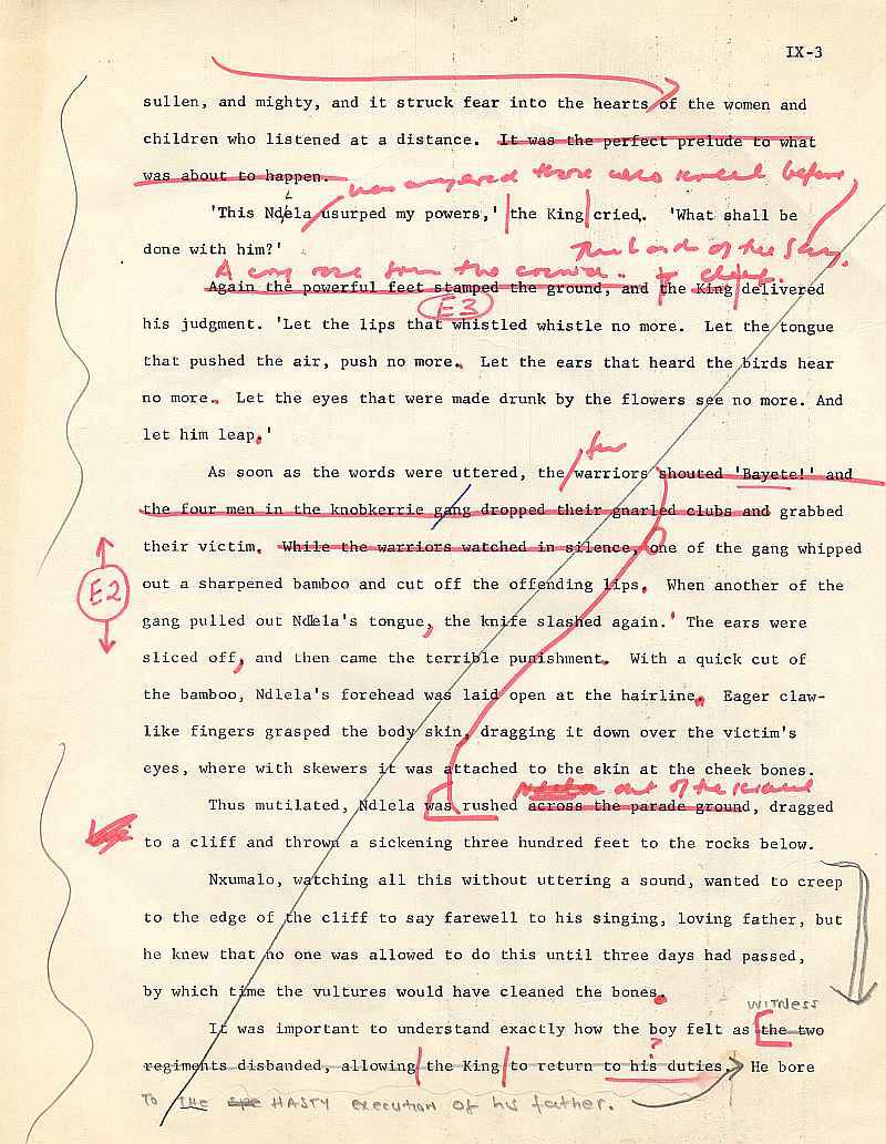 James A. Michener draft pages for The Mfecane chapter ( 3)
