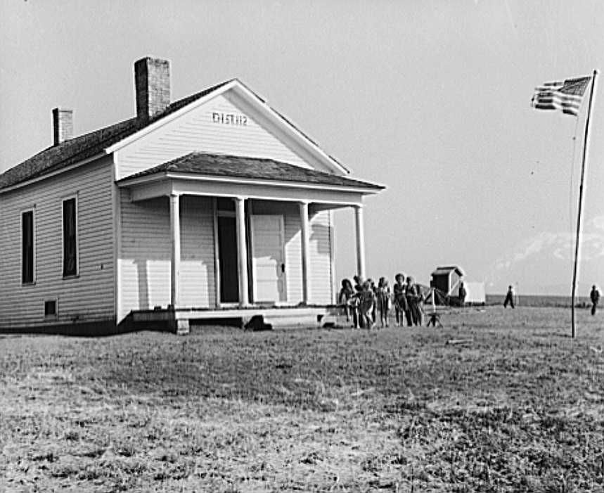One-room schoolhouse. Seward County, Nebraska. Nebraska's school system is very little consolidated; these little white schools are on county crossroads throughout the state Photo: John  Vachon