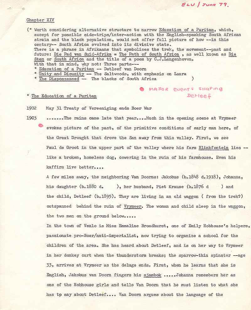 Michener - Covenant - Uys Plotting Notes for Afrikaner Character 1
