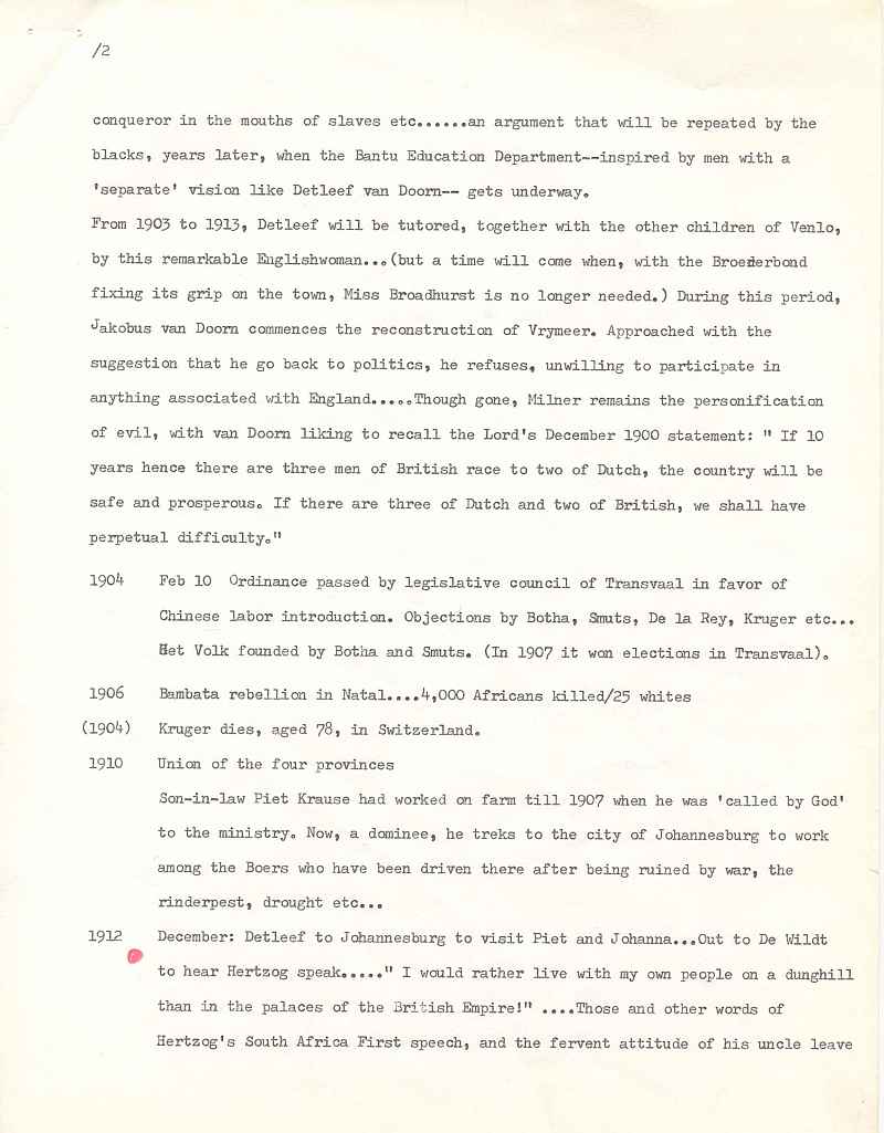 Michener - Covenant - Uys Plotting Notes for Afrikaner Character 2