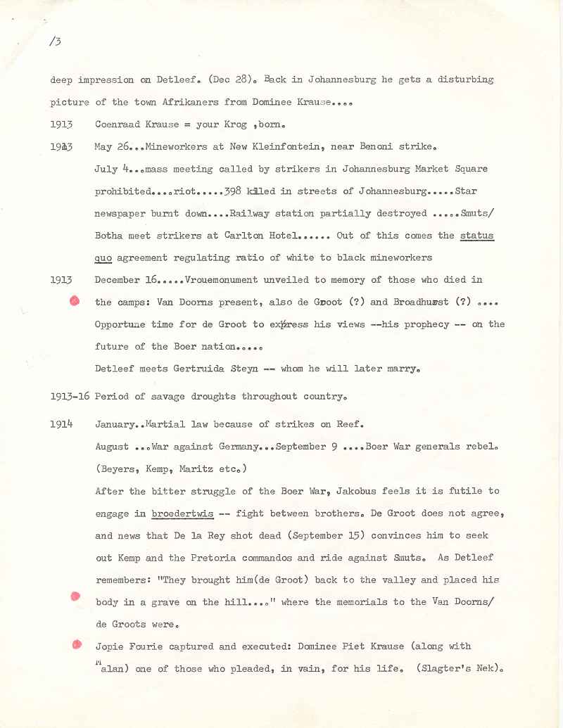 Michener - Covenant - Uys Plotting Notes for Afrikaner Character 3