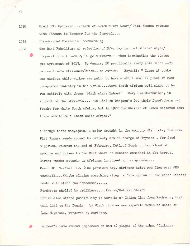 Michener - Covenant - Uys Plotting Notes for Afrikaner Character 4