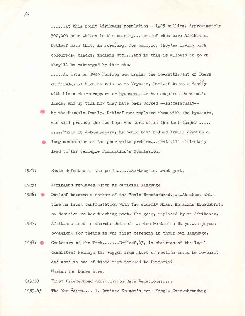 Michener - Covenant - Uys Plotting Notes for Afrikaner Character 5