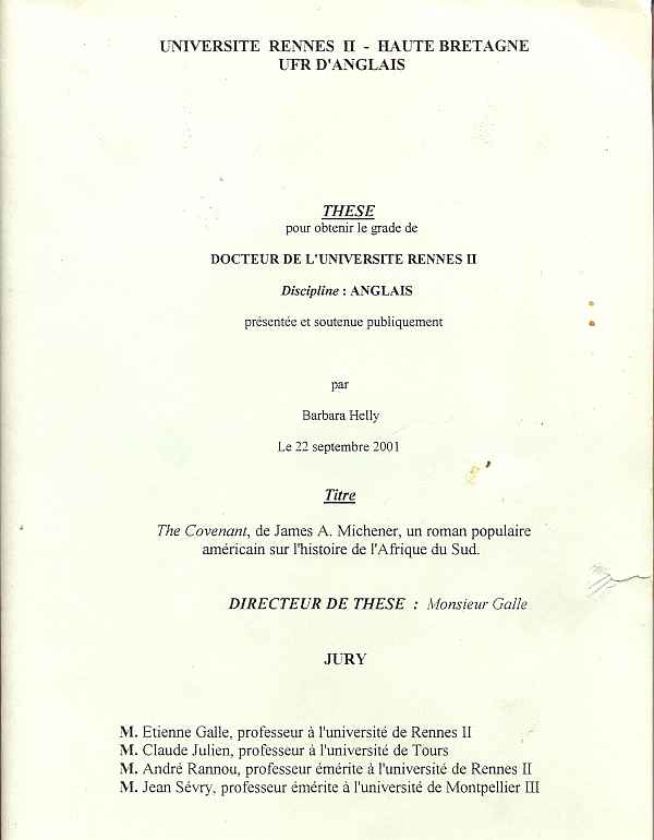 Barbara Helly - Thesis on  The Covenant