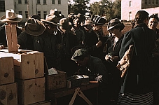 Hunger, waiting for handout, Great Depression era, courtesy Library of Congress image