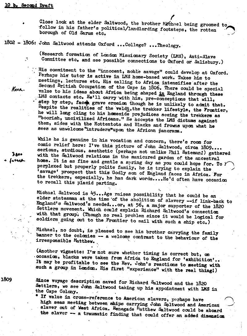 James Michener's Covenant - Uys Plotting Notes for Saltwood Family 2