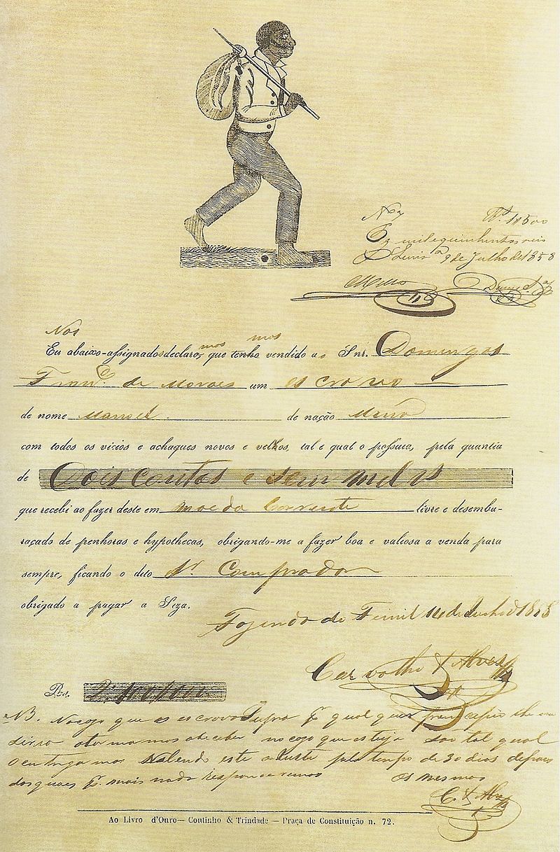Contract for the sale of a slave in Brazil