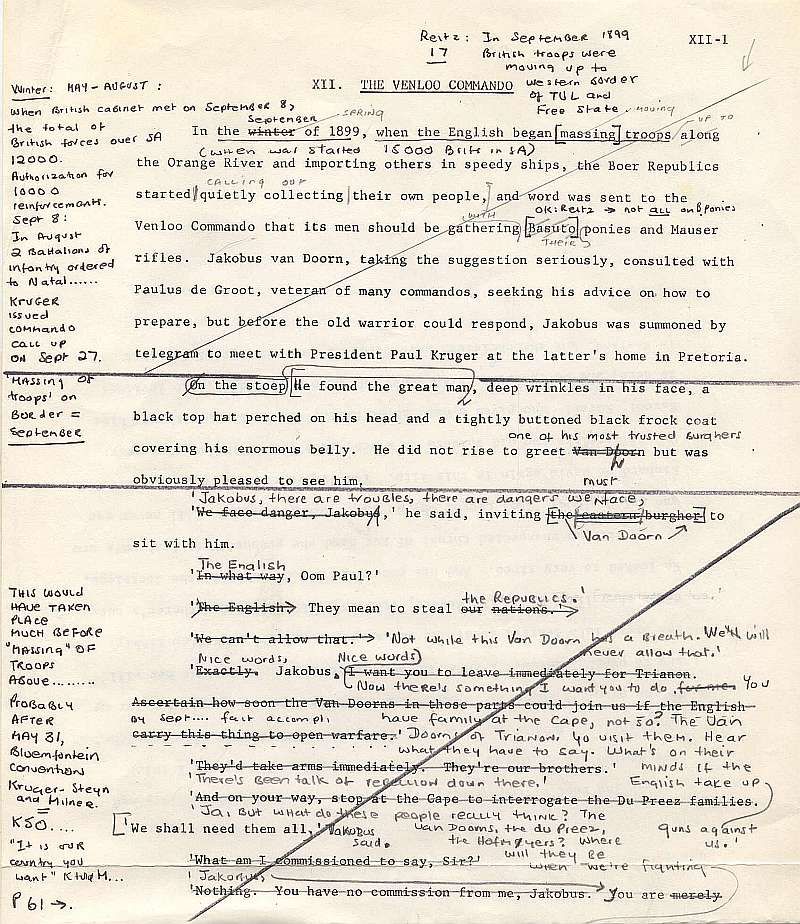 The Covenant, James Michener, first draft for Boer war commando story, Page 1