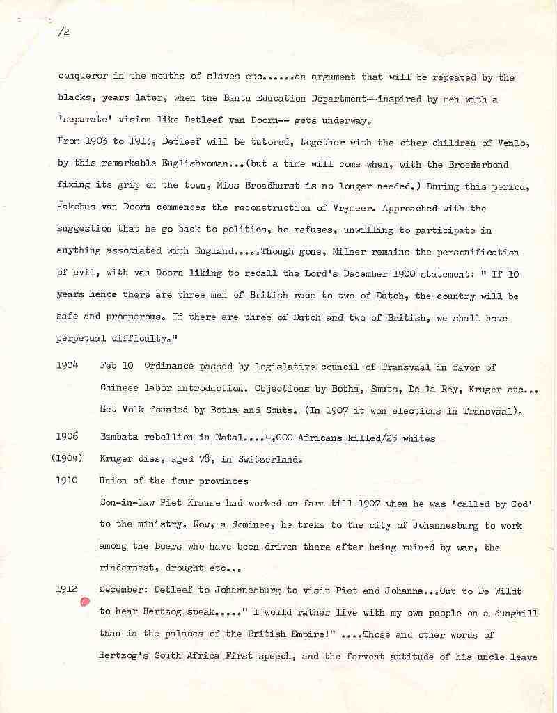 Errol Lincoln Uys - plotting notes for Education + Achievement of a Puritan in The Covenant 2