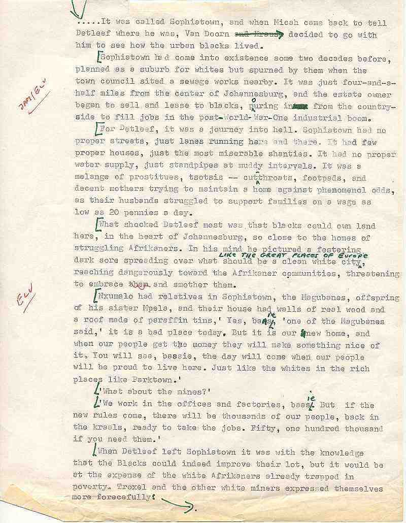 Errol Lincoln Uys draft for a story about Sophiatown in The  Covenant
