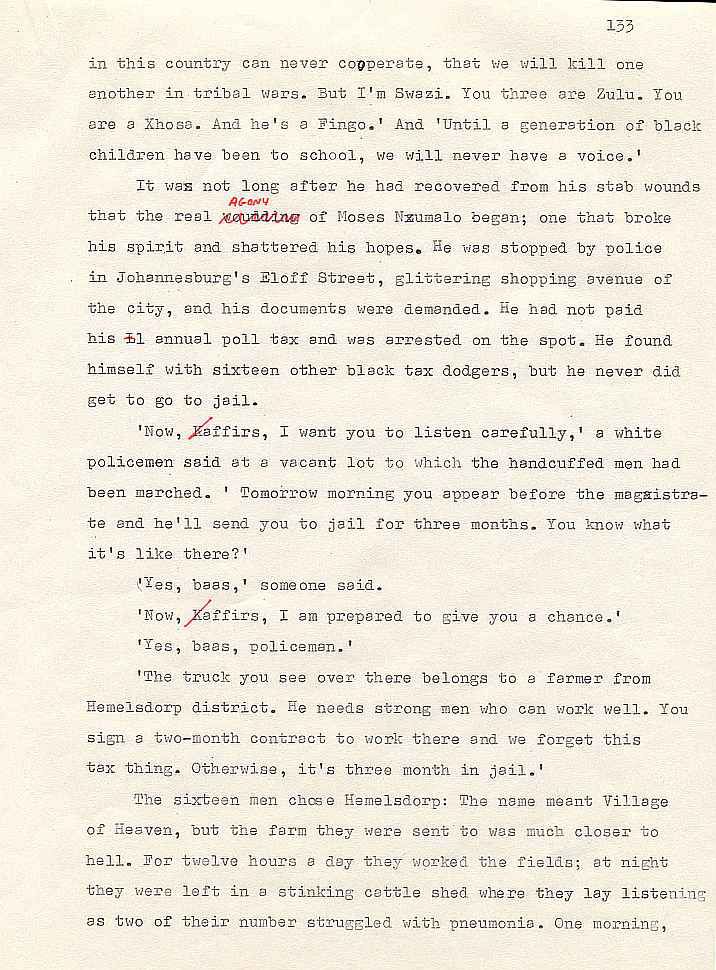 Errol Lincoln Uys draft for a story about Sophiatown in The  Covenant 2