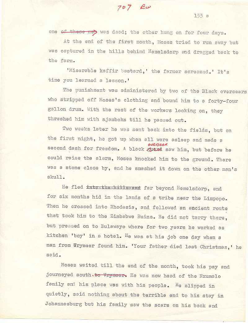 Errol Lincoln Uys draft for a story about Sophiatown in The  Covenant 3