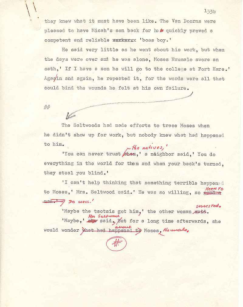 Errol Lincoln Uys draft for a story about Sophiatown in The  Covenant 4