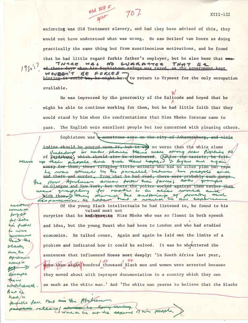 Michener's original draft for a story about Sophiatown in The  Covenant 2