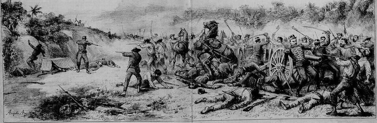 Canudos rebels attack on government artillery battery - Angelo Agostini