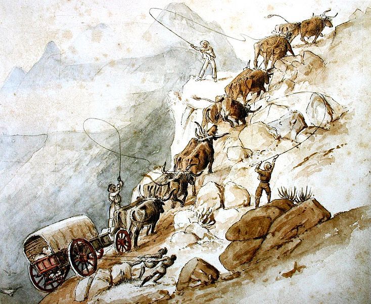 Voortrekkers crossing the Drakensberg - Charles Collier Michell