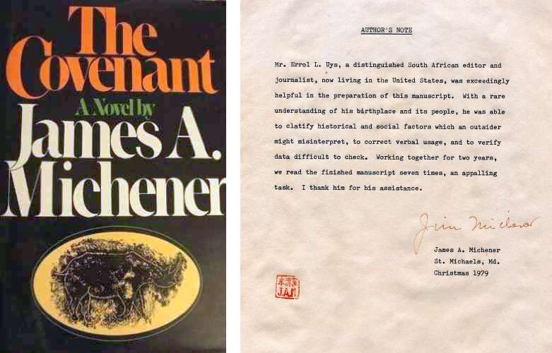 The Covenant by James Michener - Original author's note, December 1979