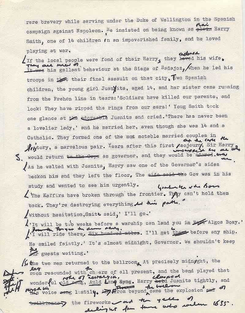 Errol Lincoln Uys, draft for story of Sir Harry Smith, page 2