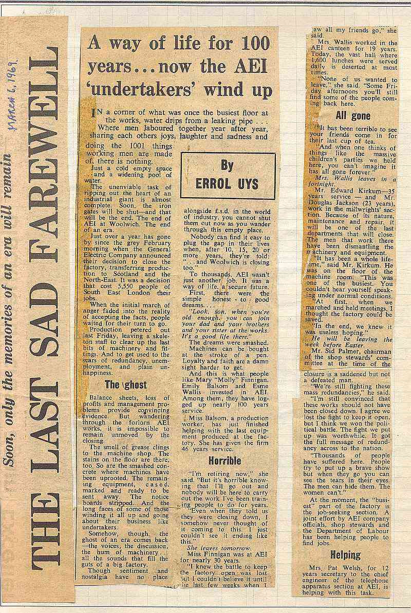 General Electric factory closing, Woolwich, London 1966 - South East London Mercury