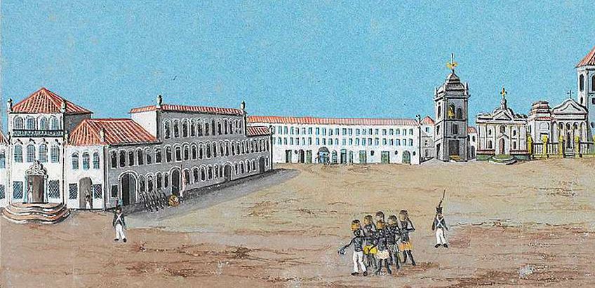 View of the Largo do Carmo, now site of the Praça XV de Novembro (15 November Square) in the center of Rio, a few years after the arrival of the court.-  Franz Josef Frühbeck 