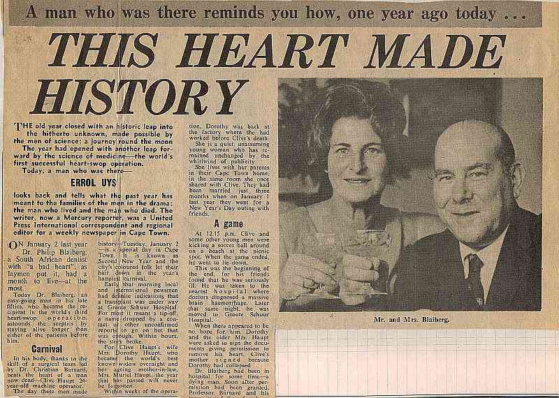 First heart transplant remembered  - Dr.Philip Blaiberg - South East London Mercury