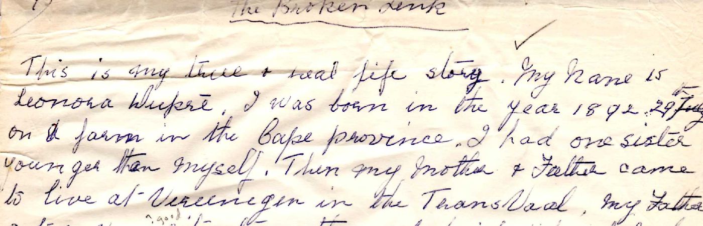 Joey Uys - Personal hand-written memoir referenced in Michener's Covenant