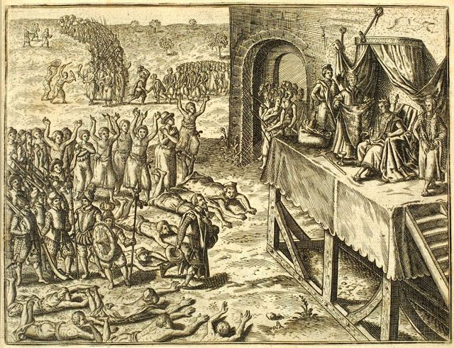 King of Kongo gives audeince to Portuguese and his subjects