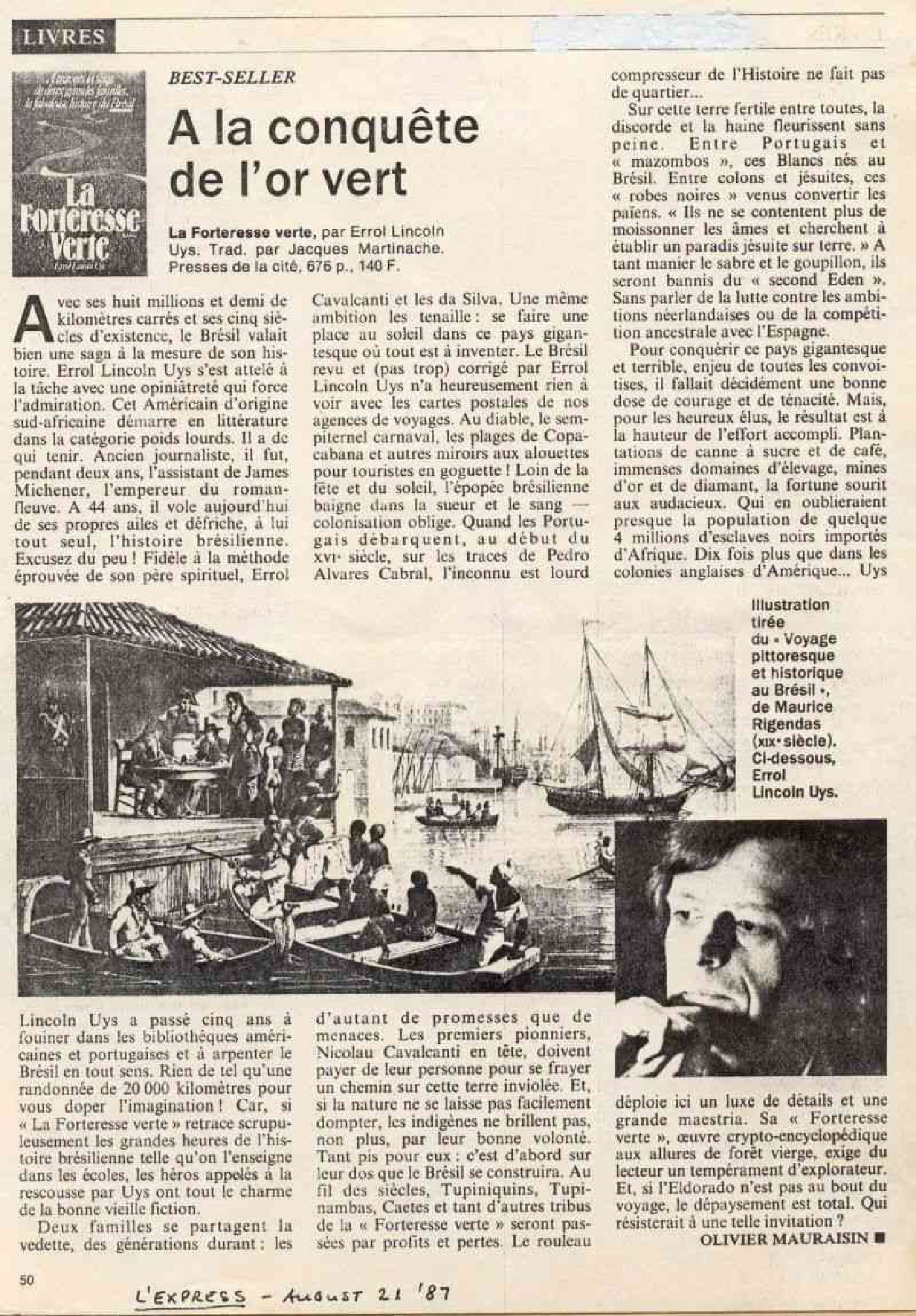 L'Express, Paris - Review of Brazil (La Forteresse Verte) by Errol Lincoln Uys