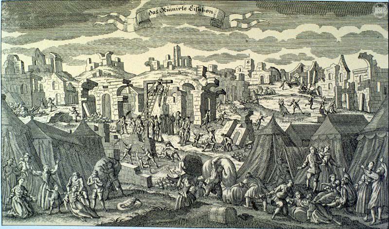 The Ruins of Lisbon. - 1755 German copperplate image,