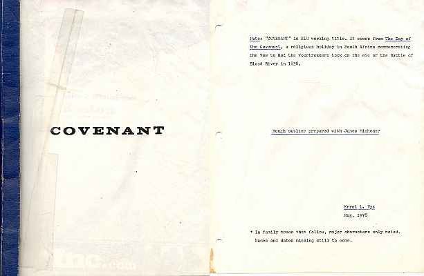 Errol Lincoln Uys - Outline for Michener novel, The Covenant