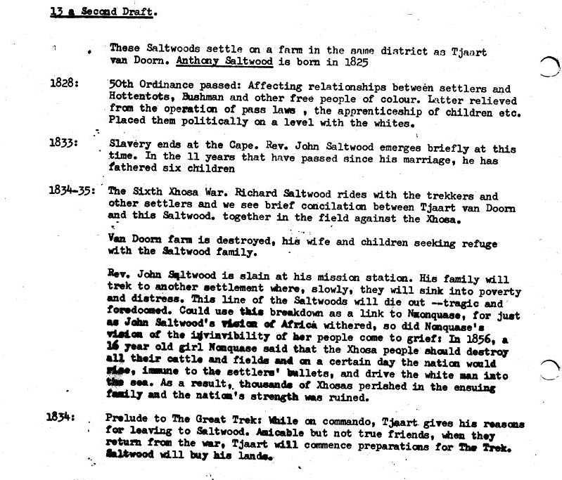 Errol Lincoln Uys plotting notes for The Covenant - Englishman 8