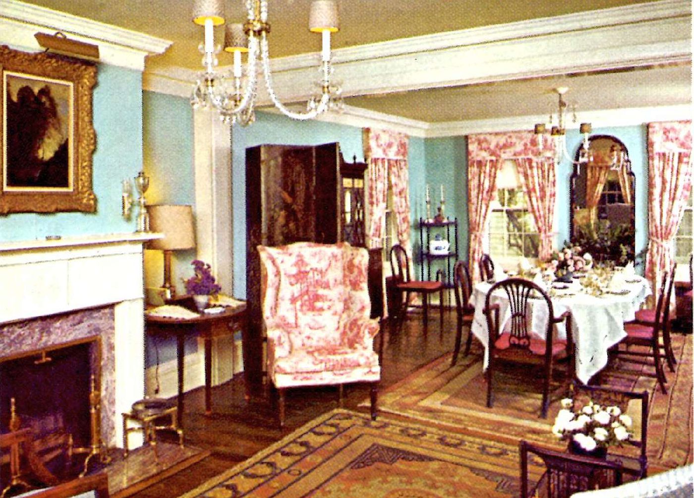 Living room and dining room at Reader's Digest guest house, 1977