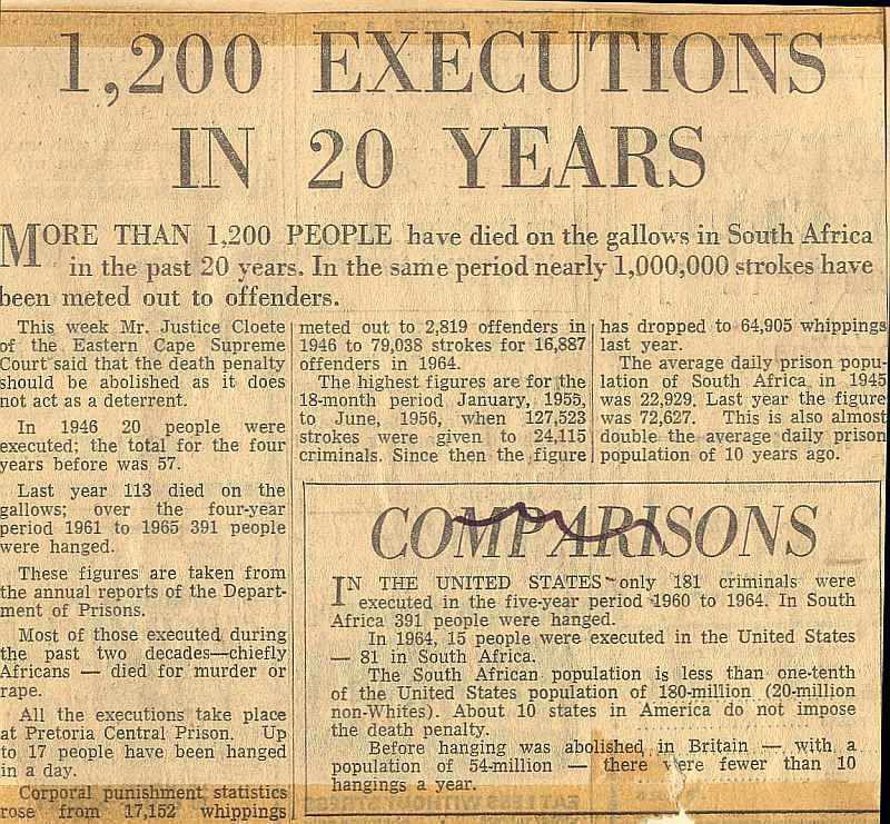 1,200 Executions in South Africa in 20 years - Star, Johannesburg