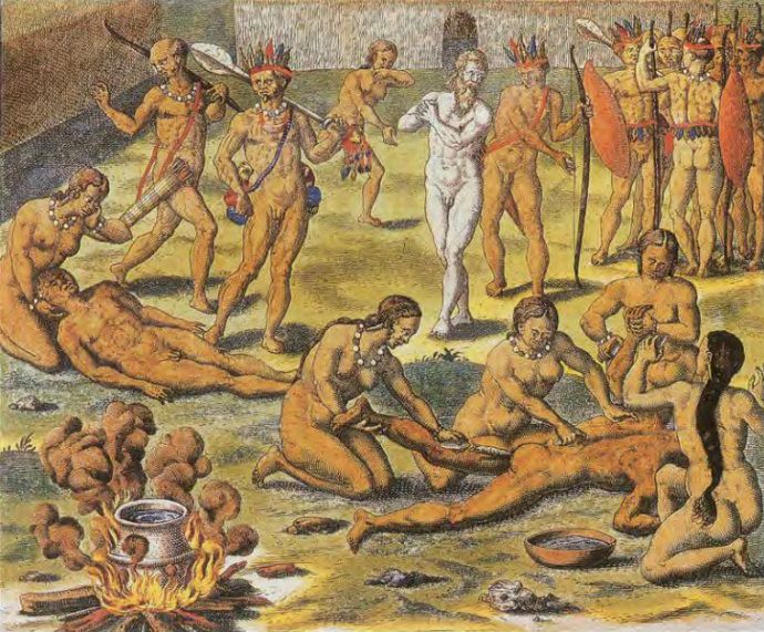 Cannibalism in Brazil - Theodore de Bry based on Hans Staden's captivity