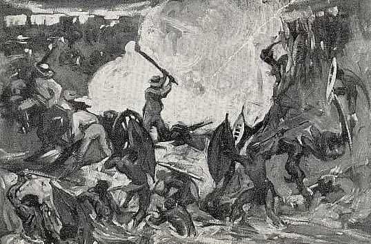 The last stand of the Shangani patrol annihilated when pursuing King Lobengula