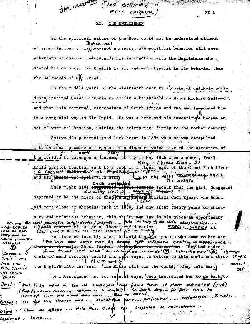 James A. Michener manuscript for The Covenant - Nongquase draft edited  by Uys 1