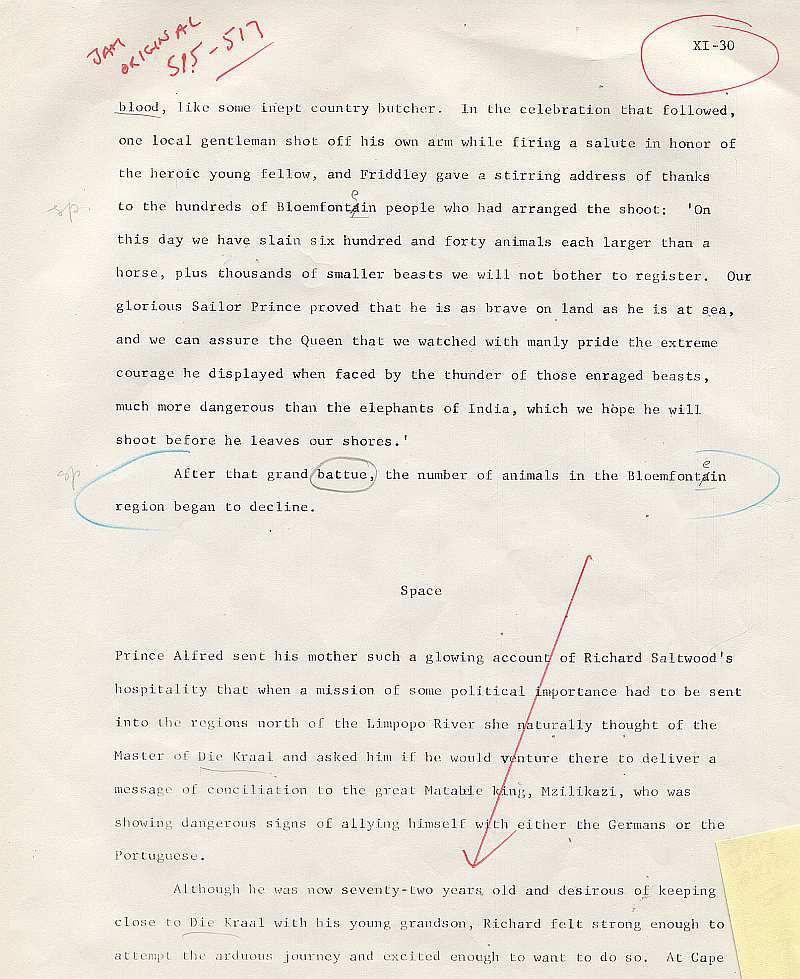 Michener draft for Mzilikaze story in The Covenant 1